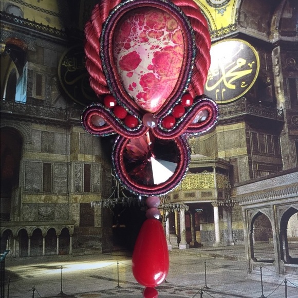 Huge Red Handmade Soutache Earrings NWOT - Picture 3 of 8